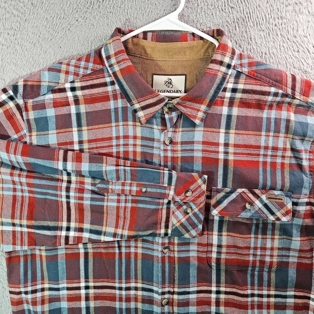 Legendary Whitetails Corduroy Shirt Men 2XL Button Up Long Sleeve Red Plaid‎